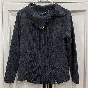 RAFAELLA Gray Sweater with Cowl Neck and Black Faux Leather Accent Medium Petite